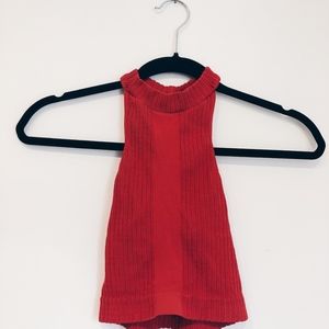 FREE PEOPLE High Neck Halter Fitted Red Crop Top